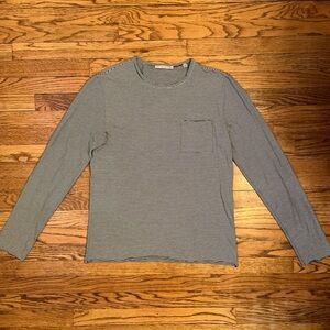 Vince Men’s Black & White Stripe Long Sleeve T Shirt Sz. Med Basic Classic Dad